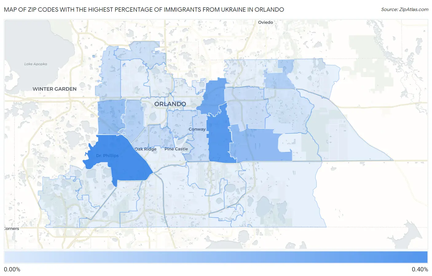 Zip Codes with the Highest Percentage of Immigrants from Ukraine in Orlando Map