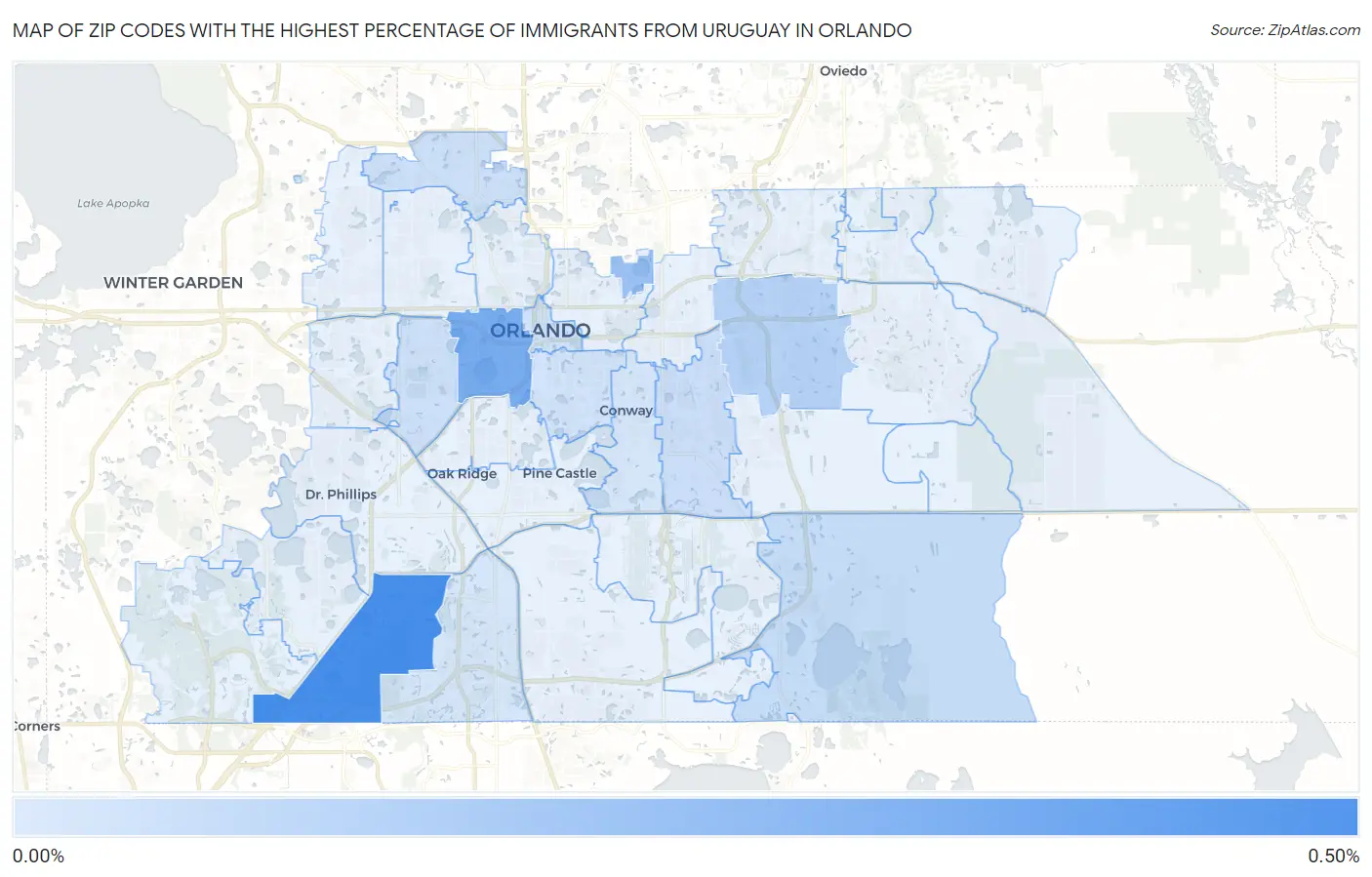Zip Codes with the Highest Percentage of Immigrants from Uruguay in Orlando Map