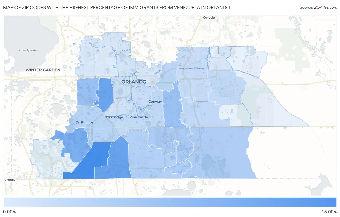 Zip Codes with the Highest Percentage of Immigrants from Venezuela in Orlando Map