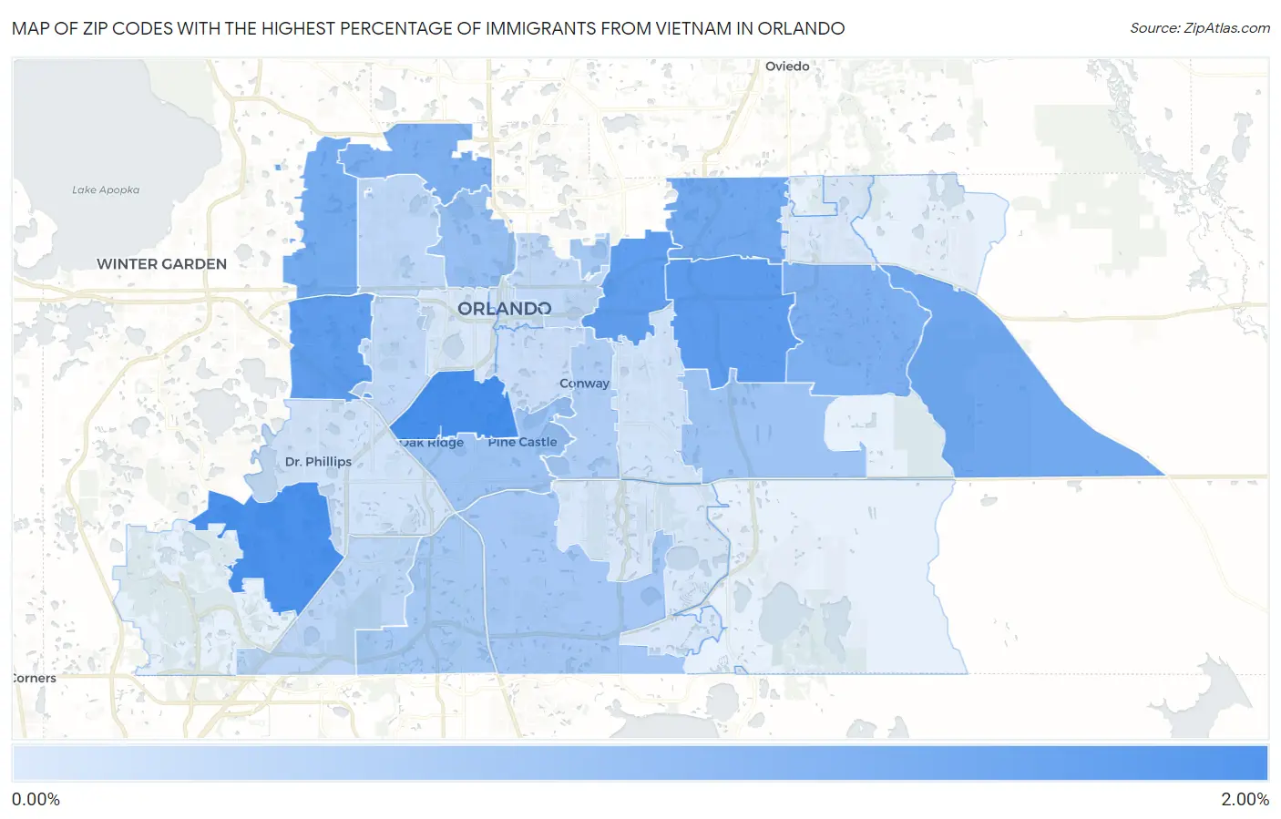 Zip Codes with the Highest Percentage of Immigrants from Vietnam in Orlando Map