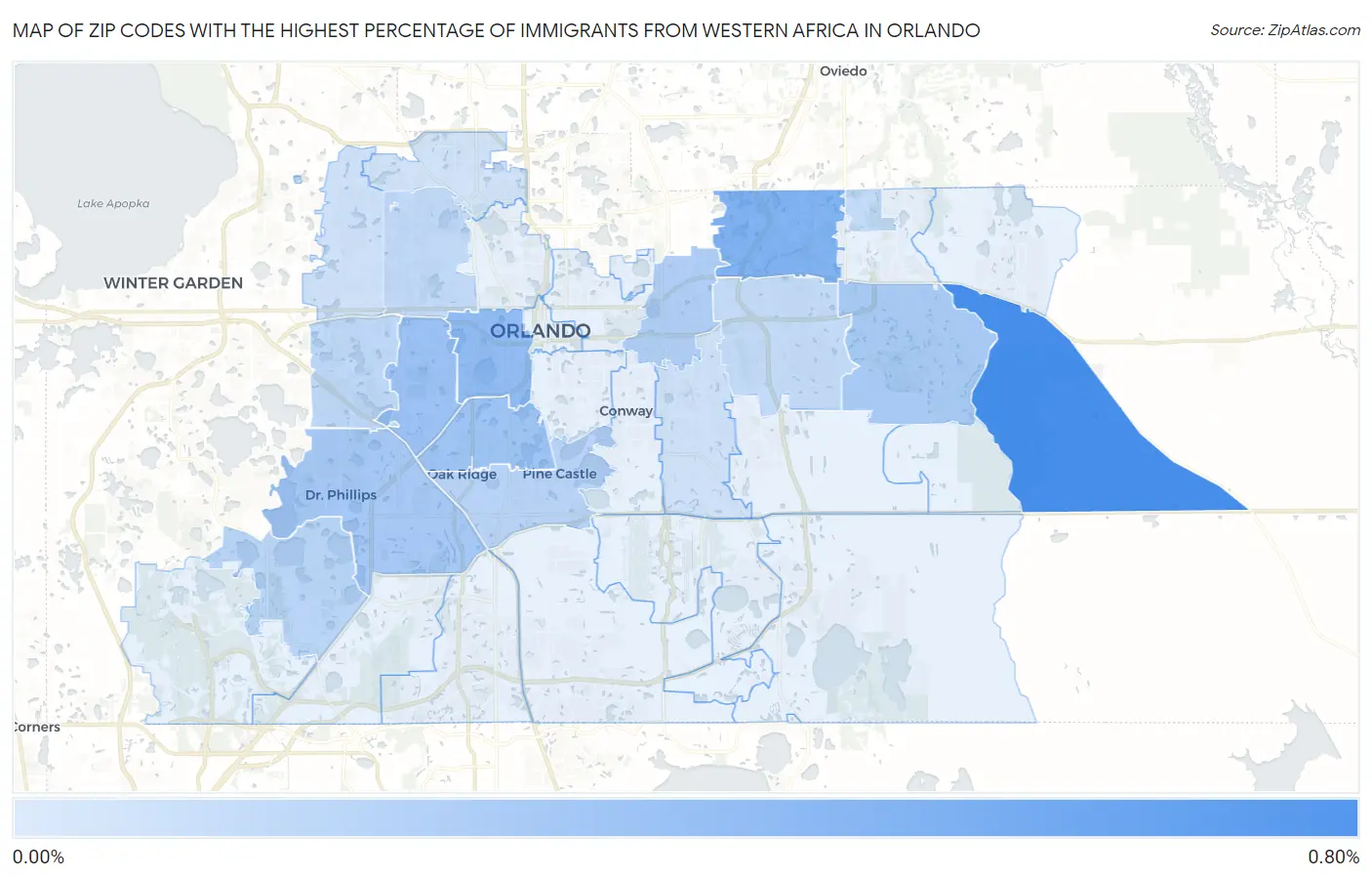 Zip Codes with the Highest Percentage of Immigrants from Western Africa in Orlando Map