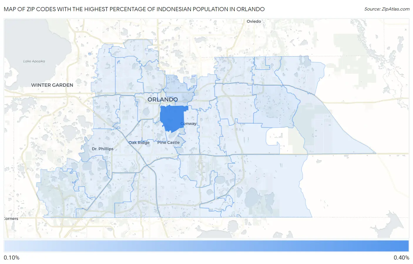 Zip Codes with the Highest Percentage of Indonesian Population in Orlando Map