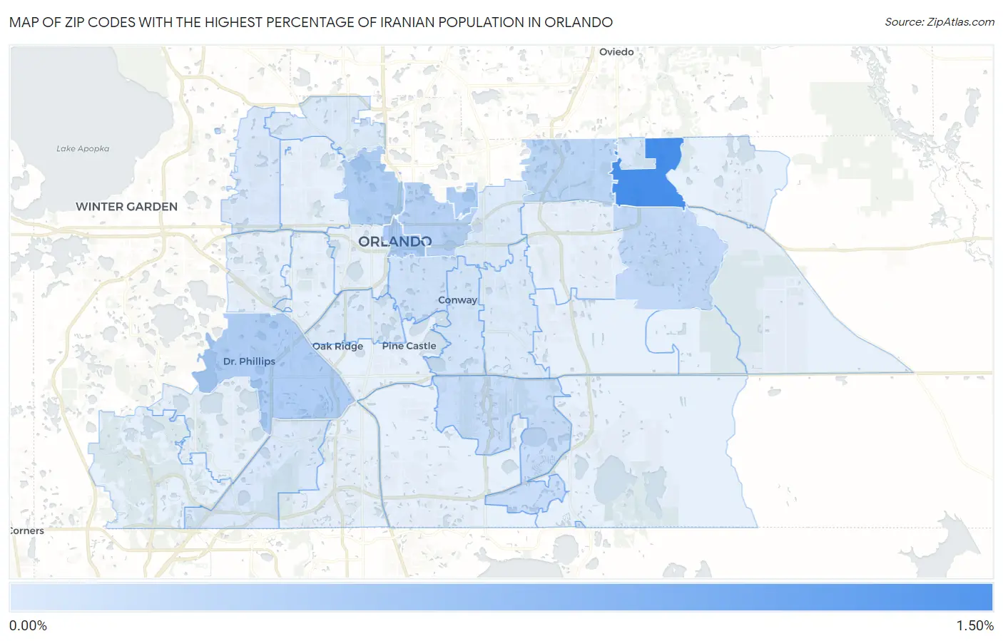 Zip Codes with the Highest Percentage of Iranian Population in Orlando Map