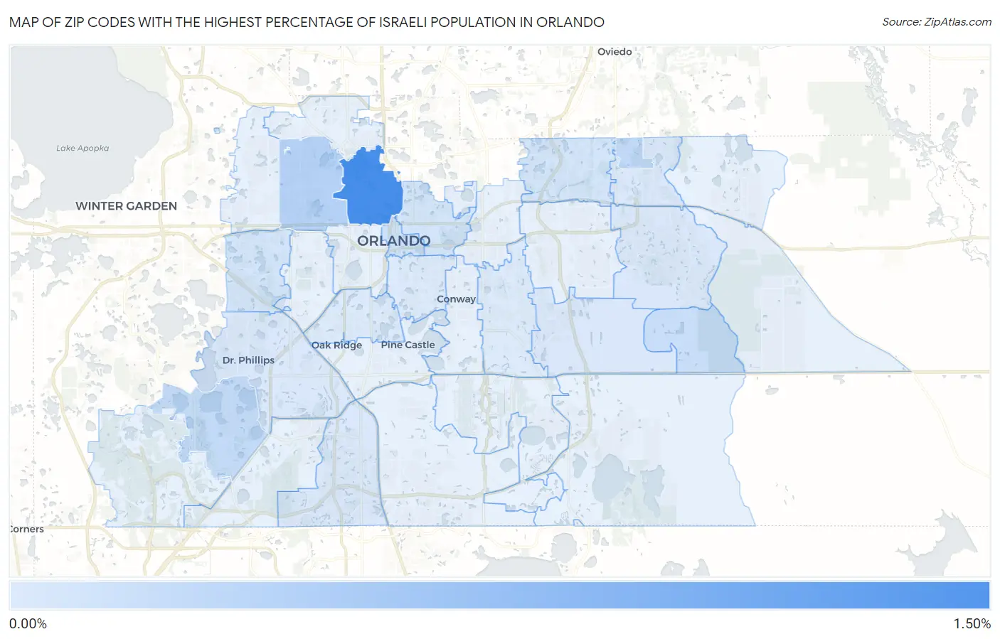 Zip Codes with the Highest Percentage of Israeli Population in Orlando Map