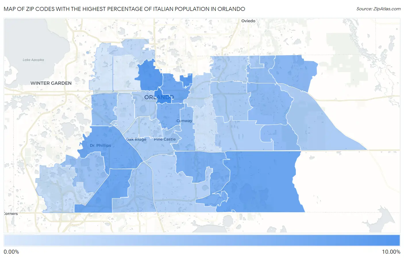 Zip Codes with the Highest Percentage of Italian Population in Orlando Map