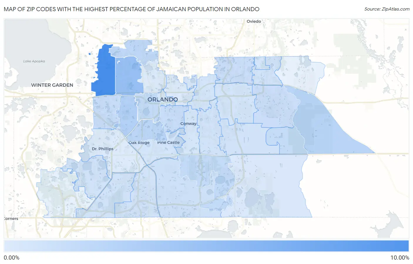 Zip Codes with the Highest Percentage of Jamaican Population in Orlando Map