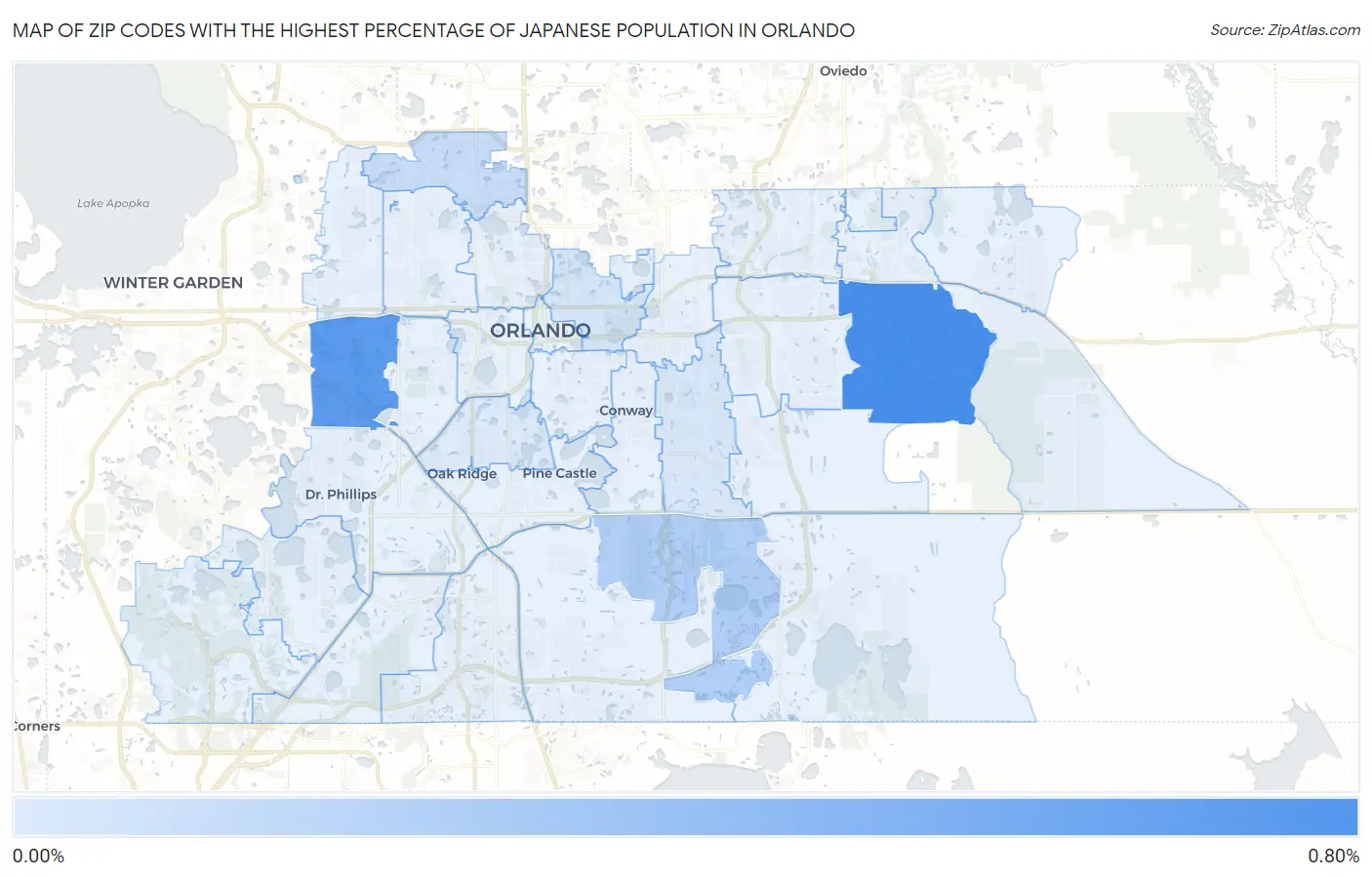 Zip Codes with the Highest Percentage of Japanese Population in Orlando Map