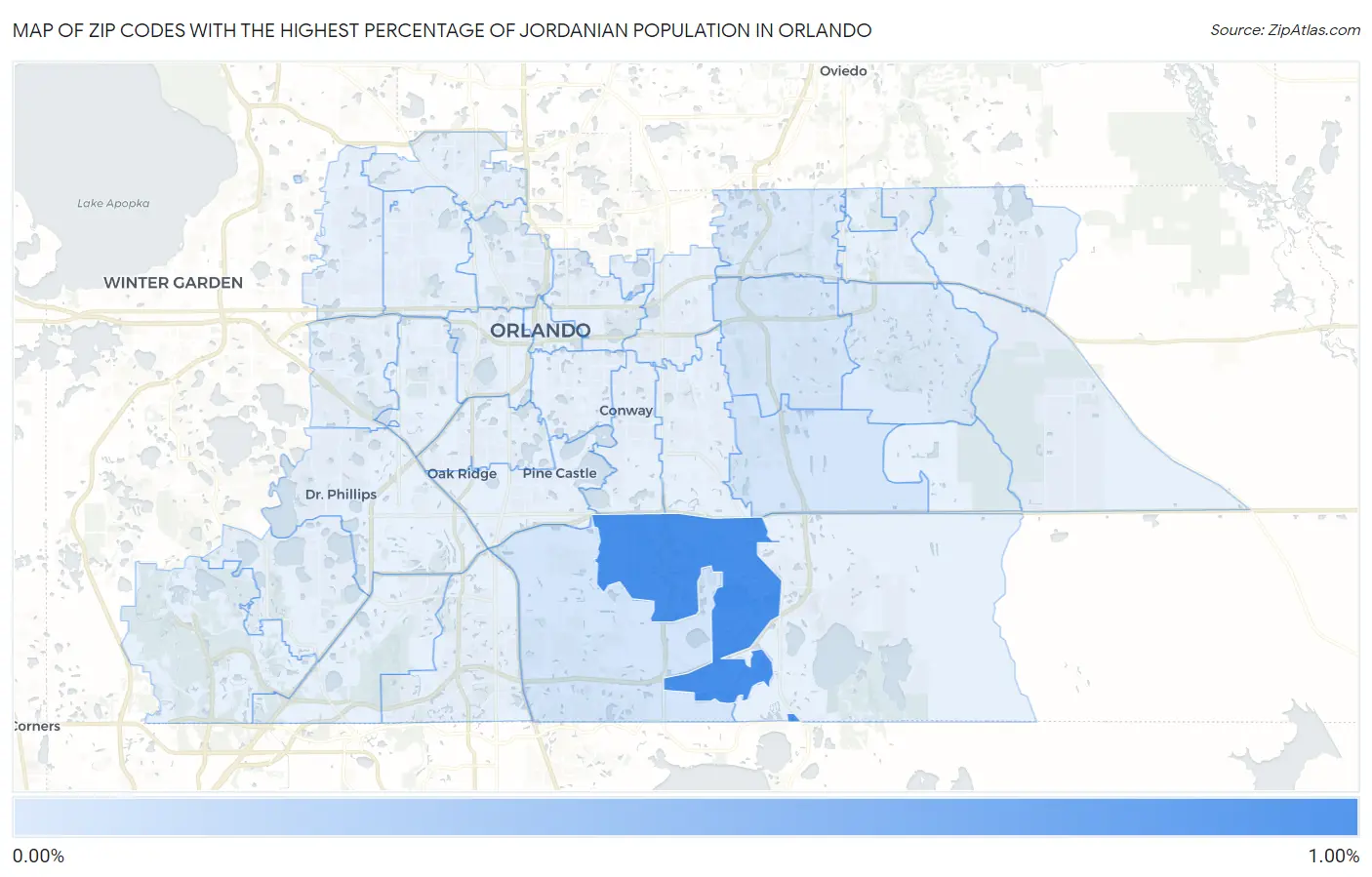 Zip Codes with the Highest Percentage of Jordanian Population in Orlando Map