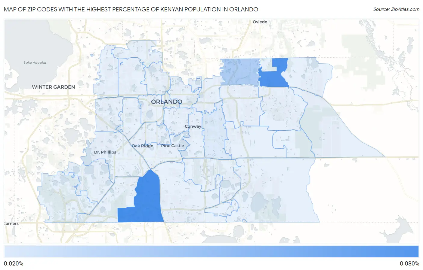 Zip Codes with the Highest Percentage of Kenyan Population in Orlando Map