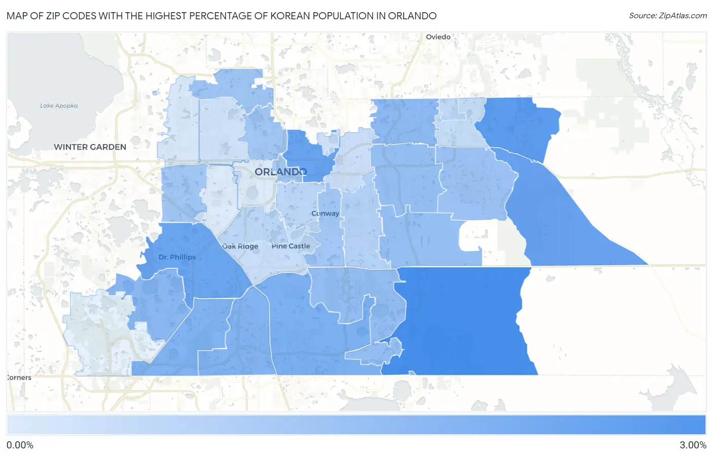 Zip Codes with the Highest Percentage of Korean Population in Orlando Map