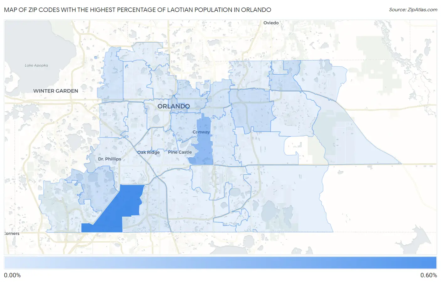 Zip Codes with the Highest Percentage of Laotian Population in Orlando Map