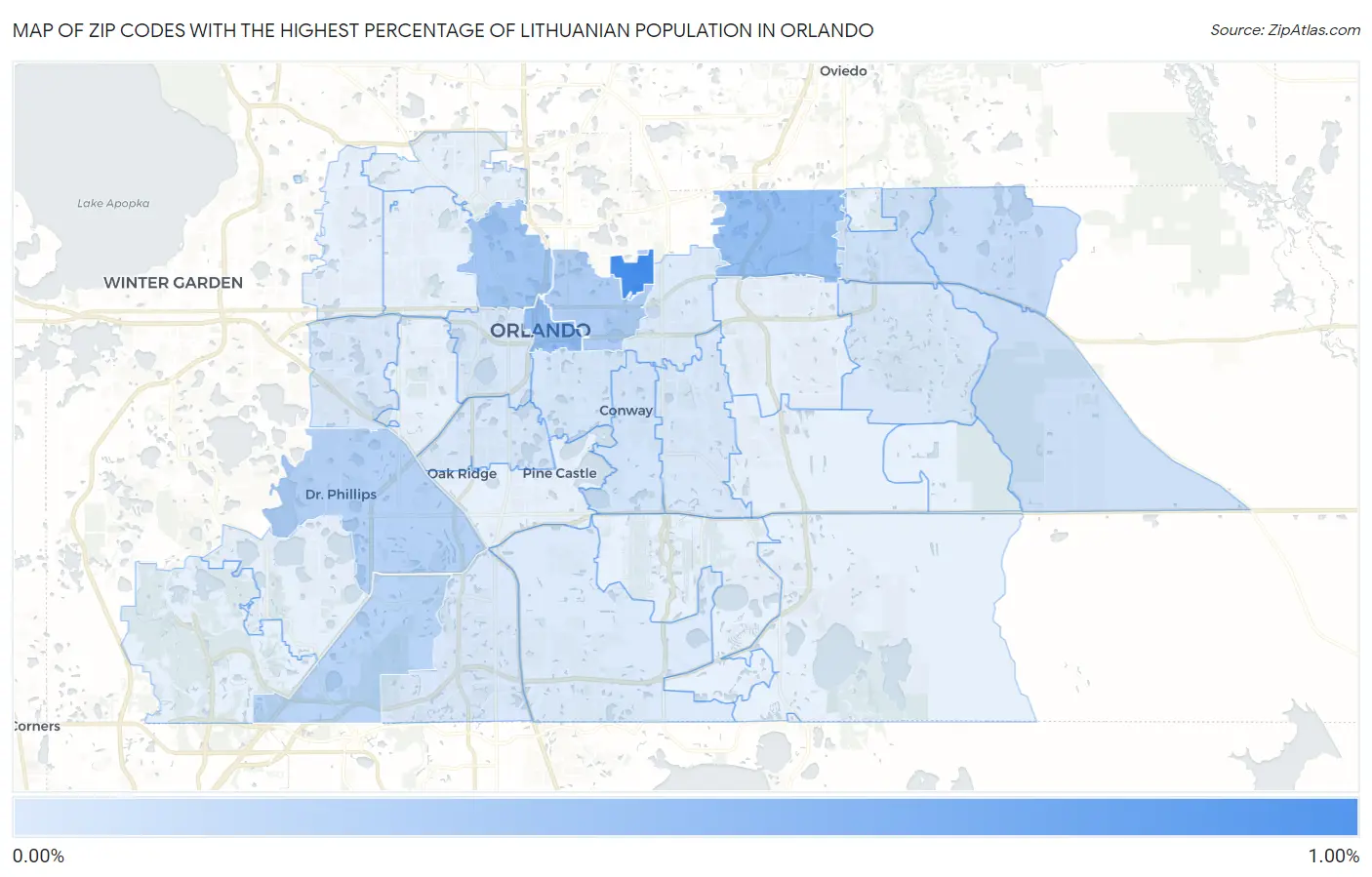 Zip Codes with the Highest Percentage of Lithuanian Population in Orlando Map