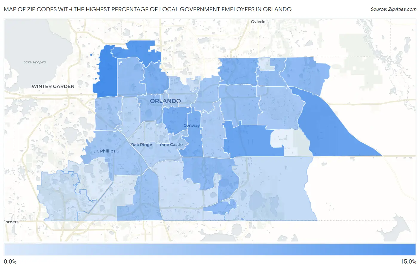 Zip Codes with the Highest Percentage of Local Government Employees in Orlando Map