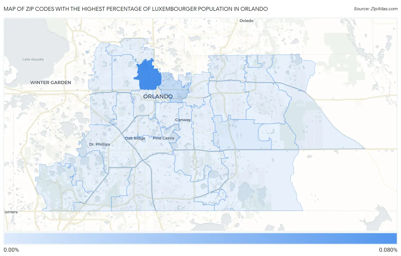 Zip Codes with the Highest Percentage of Luxembourger Population in Orlando Map
