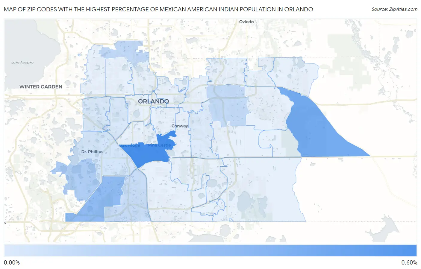 Zip Codes with the Highest Percentage of Mexican American Indian Population in Orlando Map