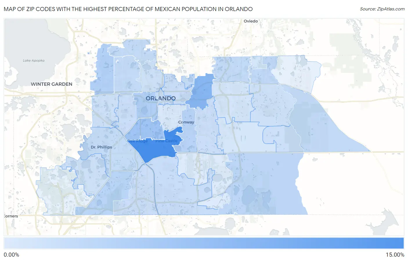 Zip Codes with the Highest Percentage of Mexican Population in Orlando Map