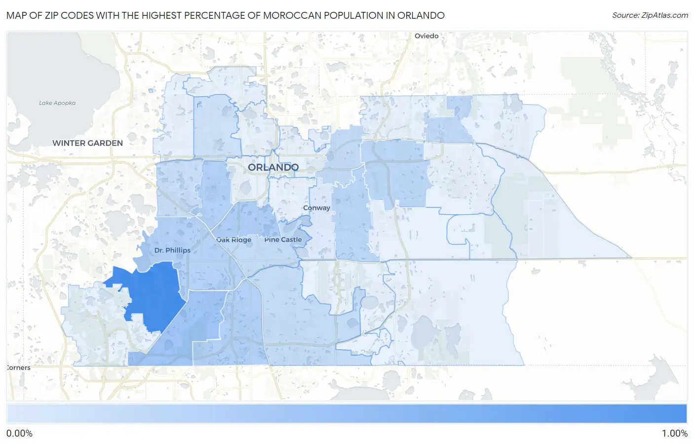 Zip Codes with the Highest Percentage of Moroccan Population in Orlando Map