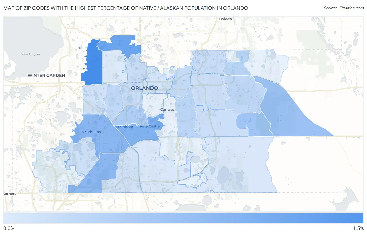 Zip Codes with the Highest Percentage of Native / Alaskan Population in Orlando Map