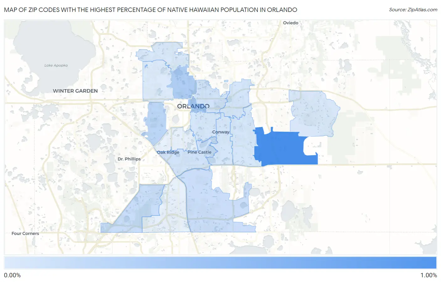Zip Codes with the Highest Percentage of Native Hawaiian Population in Orlando Map