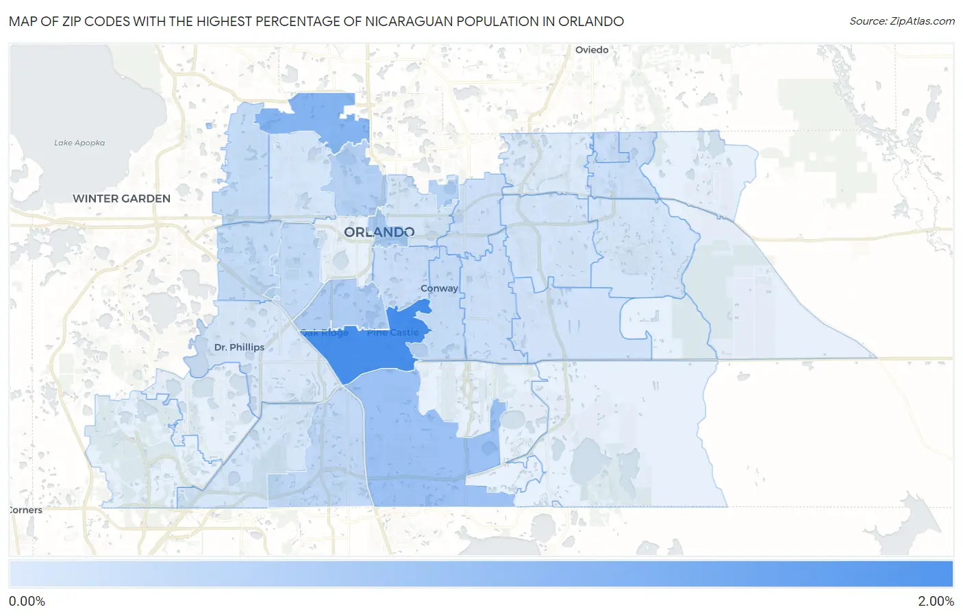 Zip Codes with the Highest Percentage of Nicaraguan Population in Orlando Map