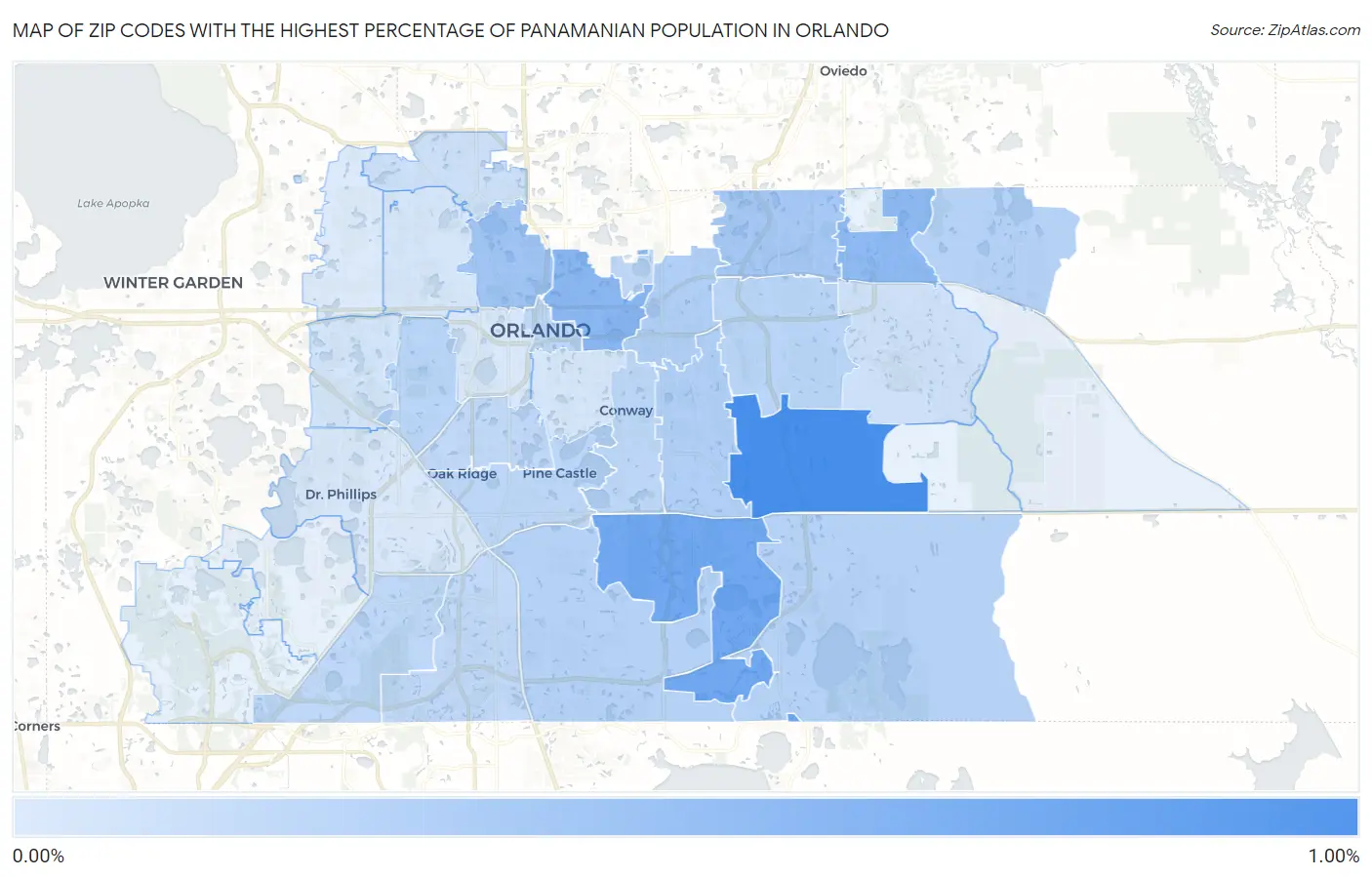 Zip Codes with the Highest Percentage of Panamanian Population in Orlando Map