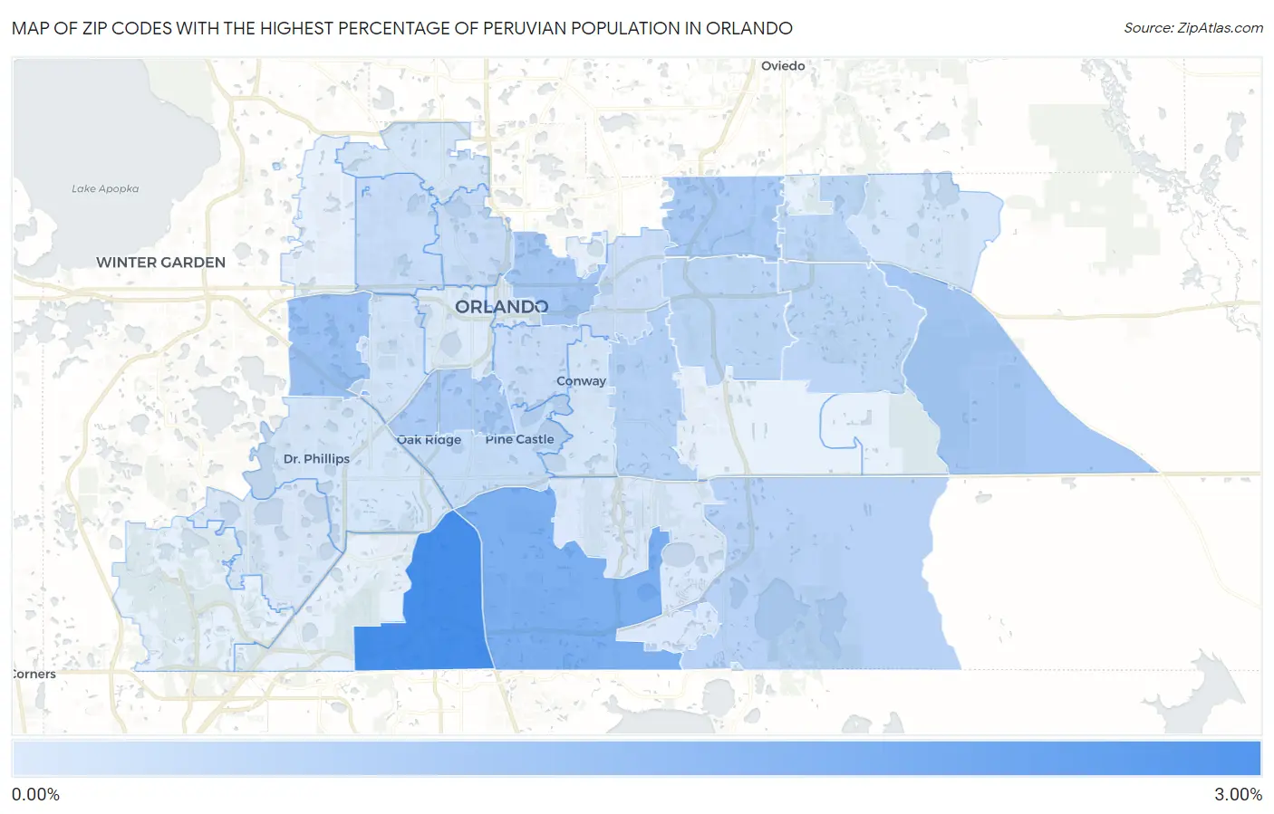 Zip Codes with the Highest Percentage of Peruvian Population in Orlando Map