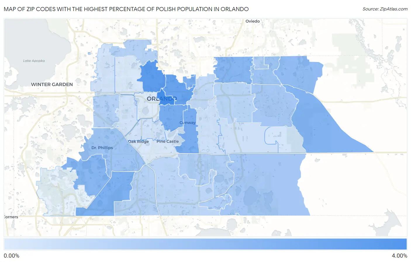 Zip Codes with the Highest Percentage of Polish Population in Orlando Map