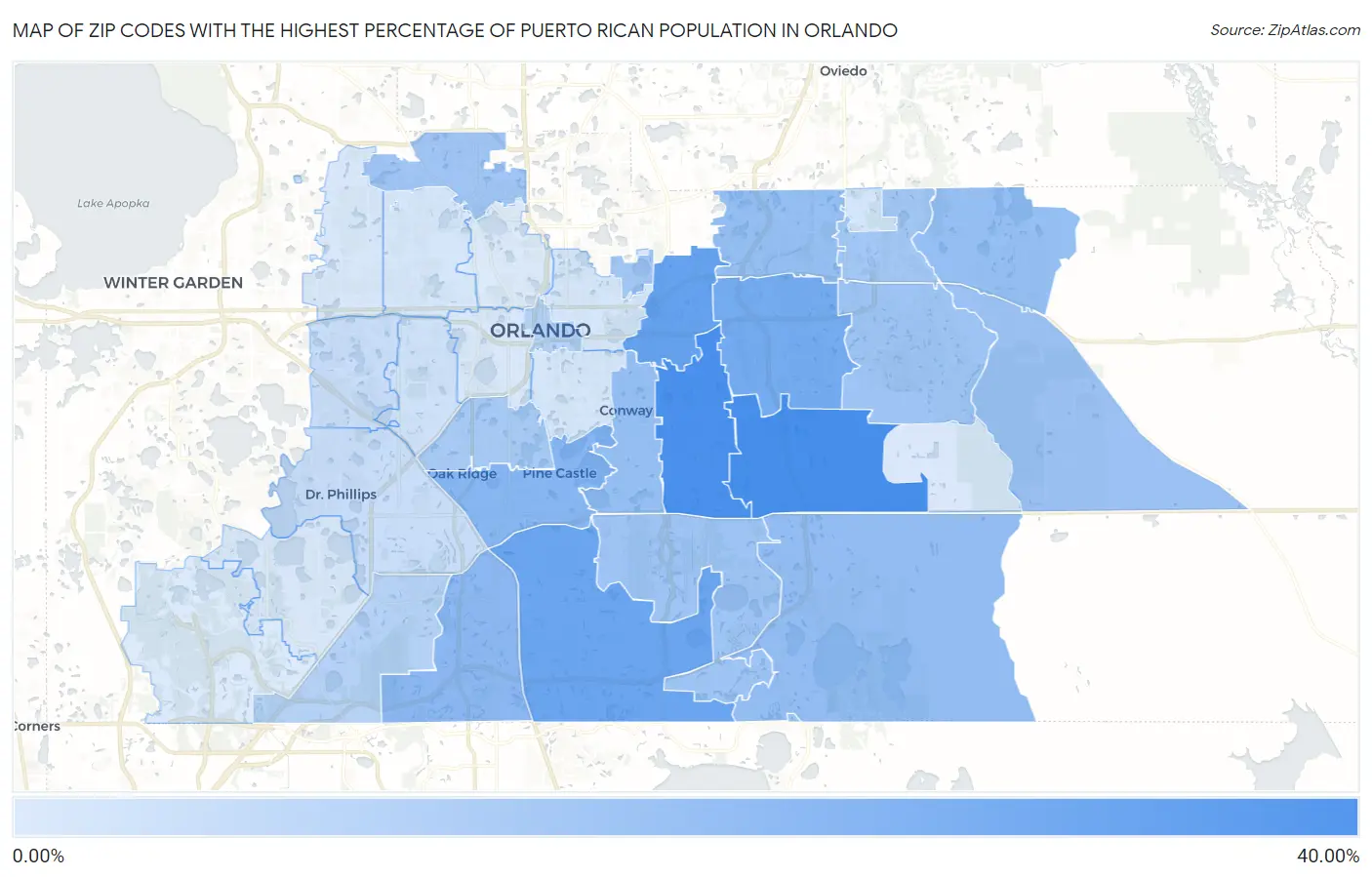 Zip Codes with the Highest Percentage of Puerto Rican Population in Orlando Map