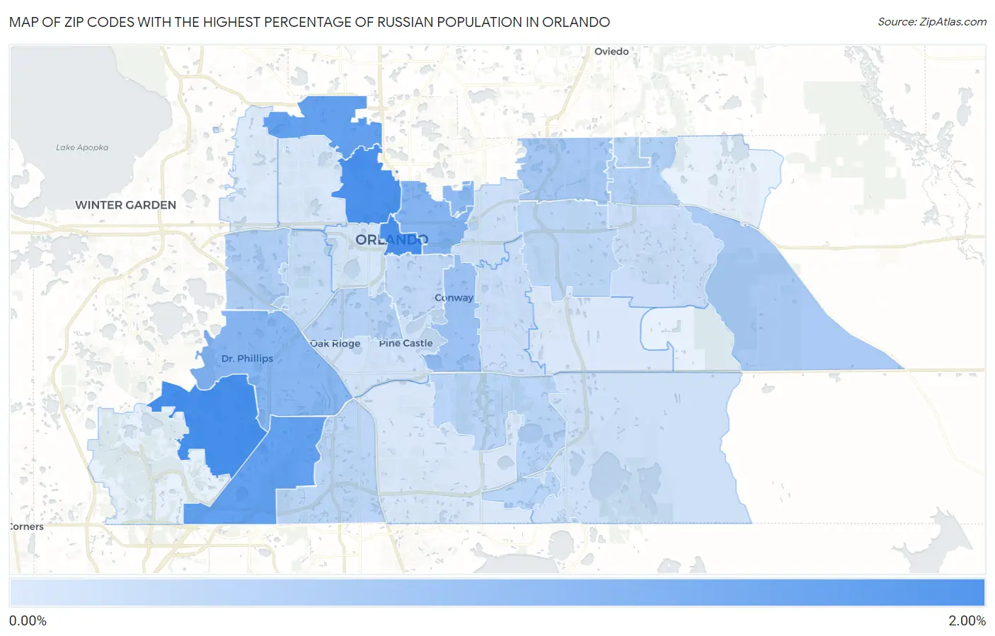 Zip Codes with the Highest Percentage of Russian Population in Orlando Map