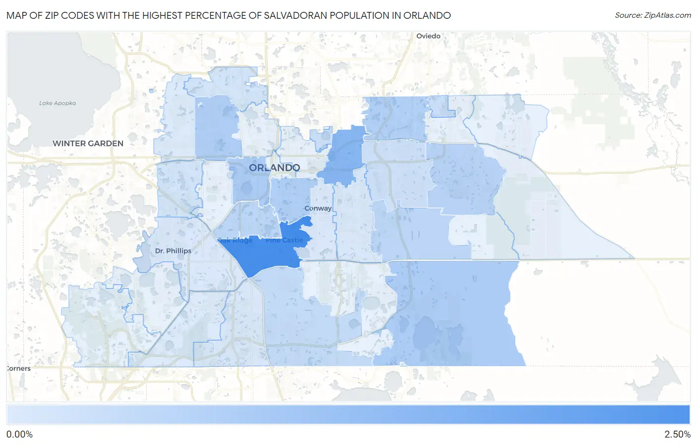 Zip Codes with the Highest Percentage of Salvadoran Population in Orlando Map