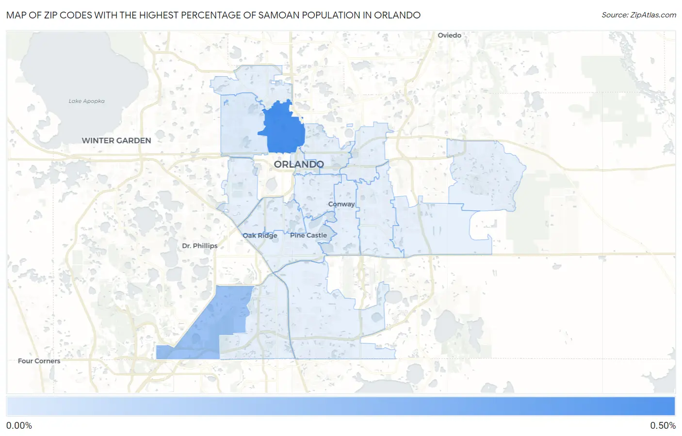 Zip Codes with the Highest Percentage of Samoan Population in Orlando Map