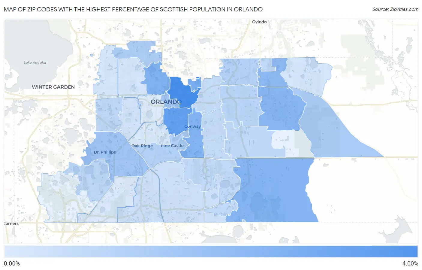 Zip Codes with the Highest Percentage of Scottish Population in Orlando Map