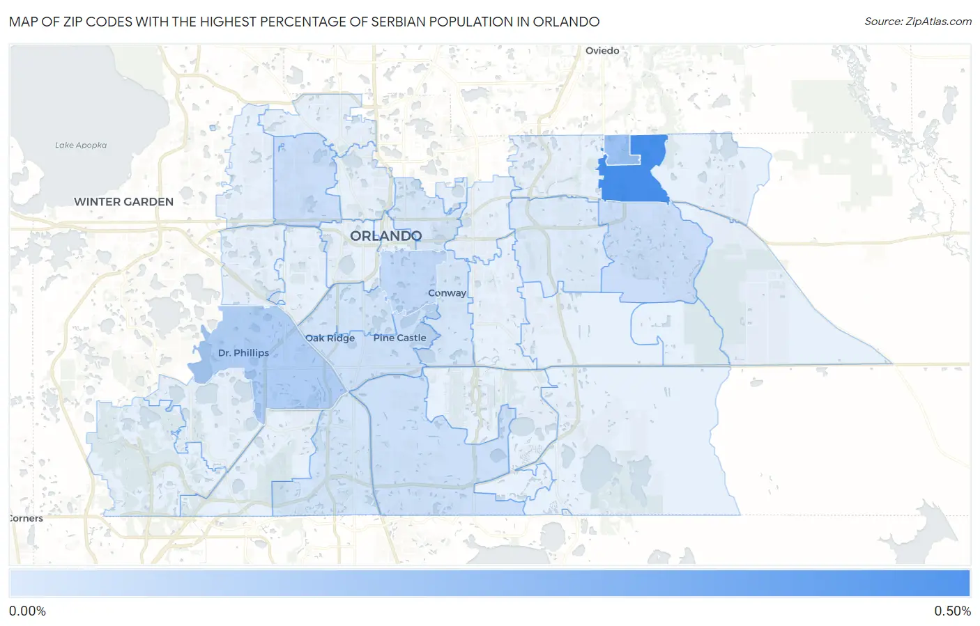 Zip Codes with the Highest Percentage of Serbian Population in Orlando Map