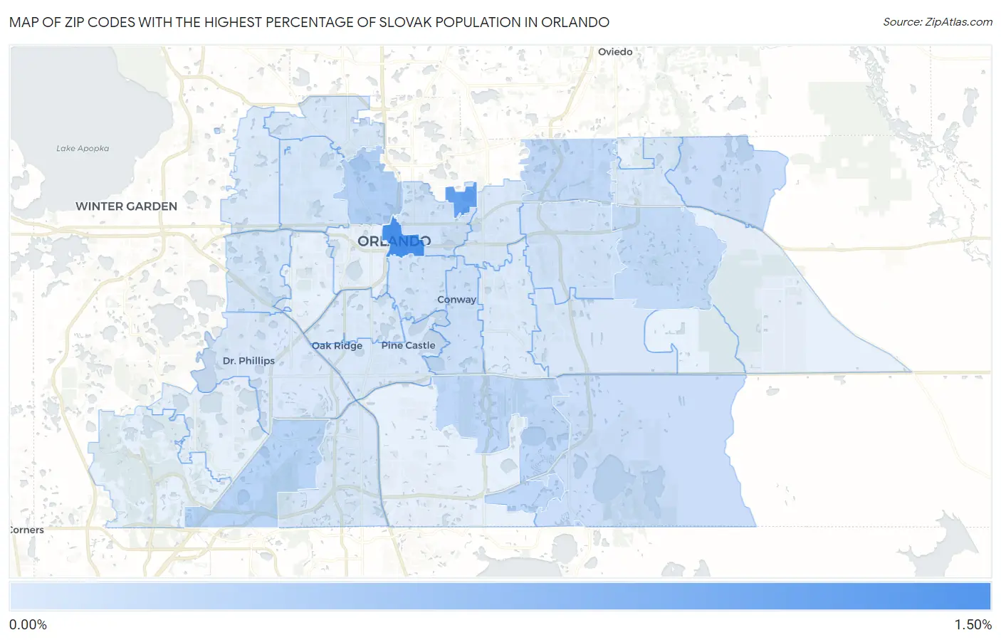Zip Codes with the Highest Percentage of Slovak Population in Orlando Map