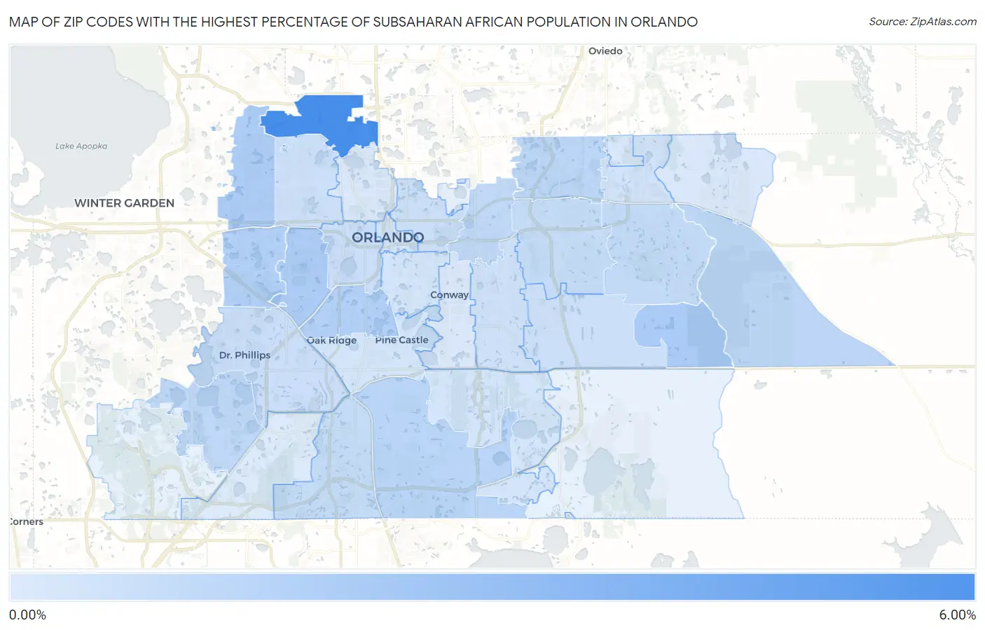 Zip Codes with the Highest Percentage of Subsaharan African Population in Orlando Map