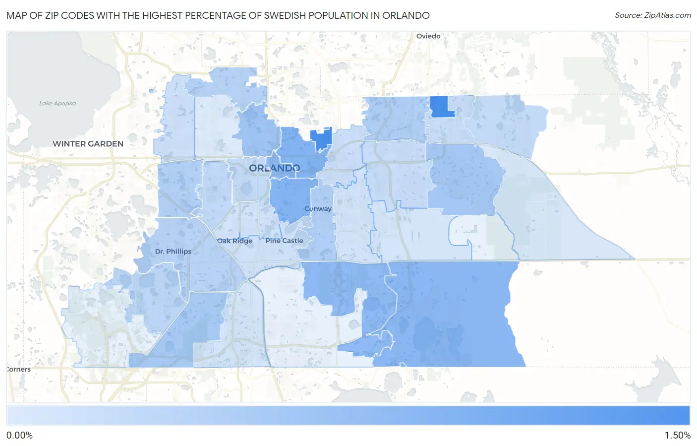 Zip Codes with the Highest Percentage of Swedish Population in Orlando Map