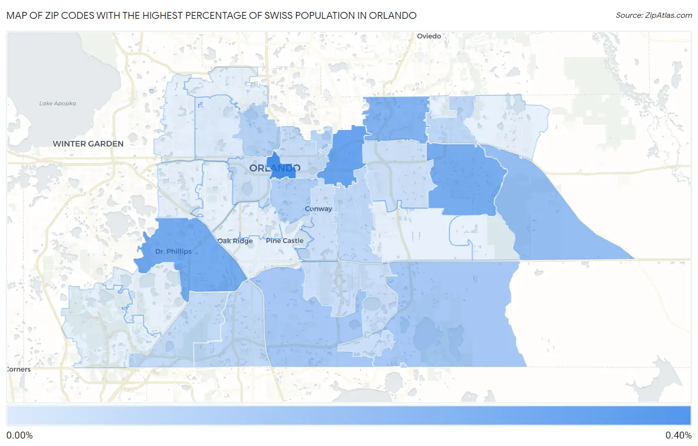 Zip Codes with the Highest Percentage of Swiss Population in Orlando Map