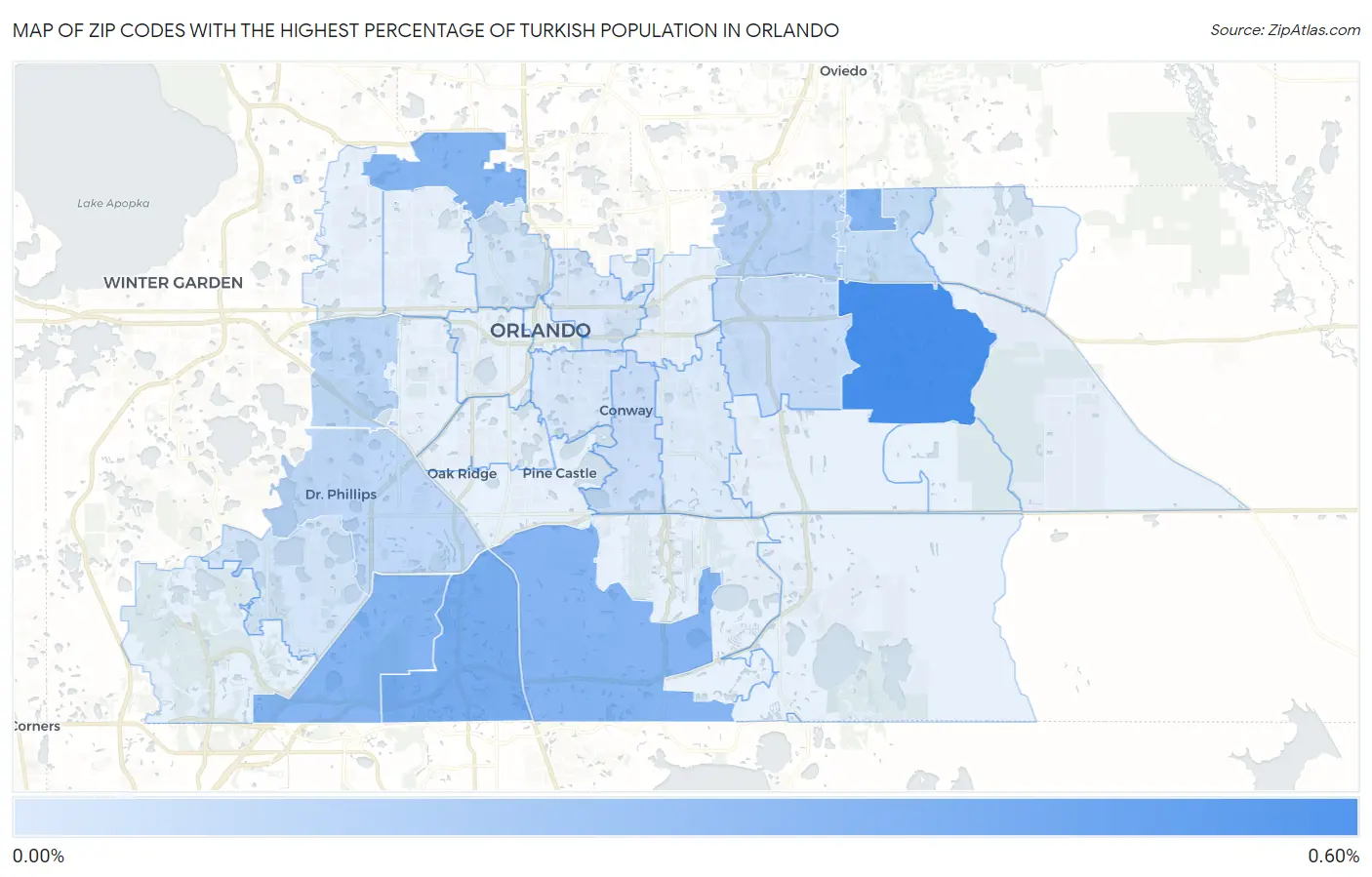 Zip Codes with the Highest Percentage of Turkish Population in Orlando Map