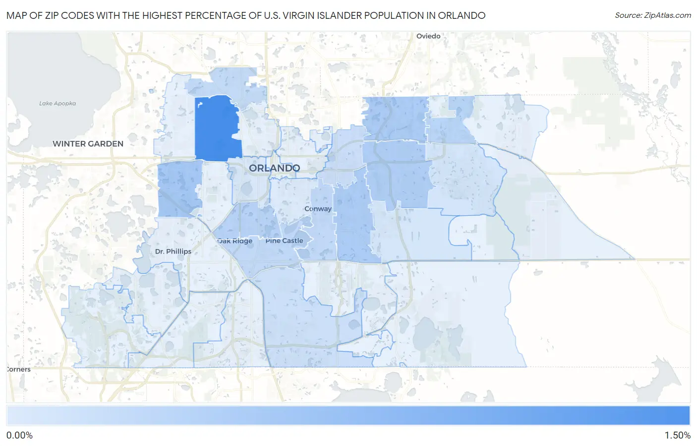 Zip Codes with the Highest Percentage of U.S. Virgin Islander Population in Orlando Map