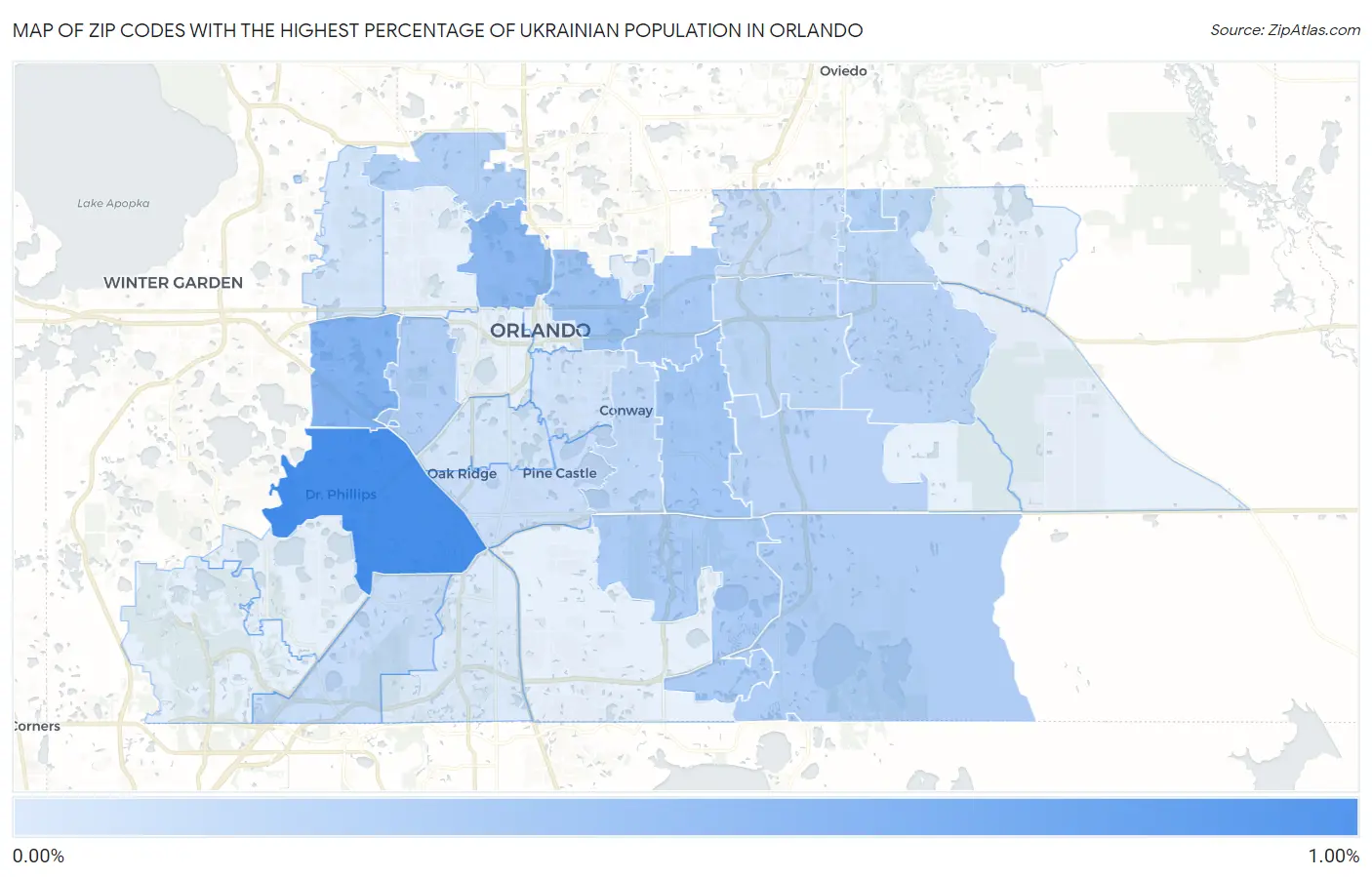Zip Codes with the Highest Percentage of Ukrainian Population in Orlando Map