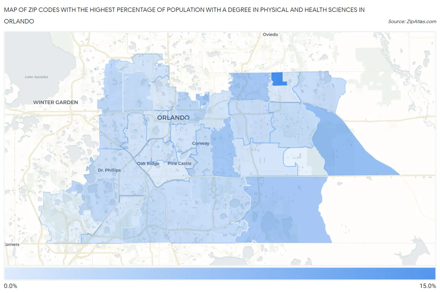 Zip Codes with the Highest Percentage of Population with a Degree in Physical and Health Sciences in Orlando Map