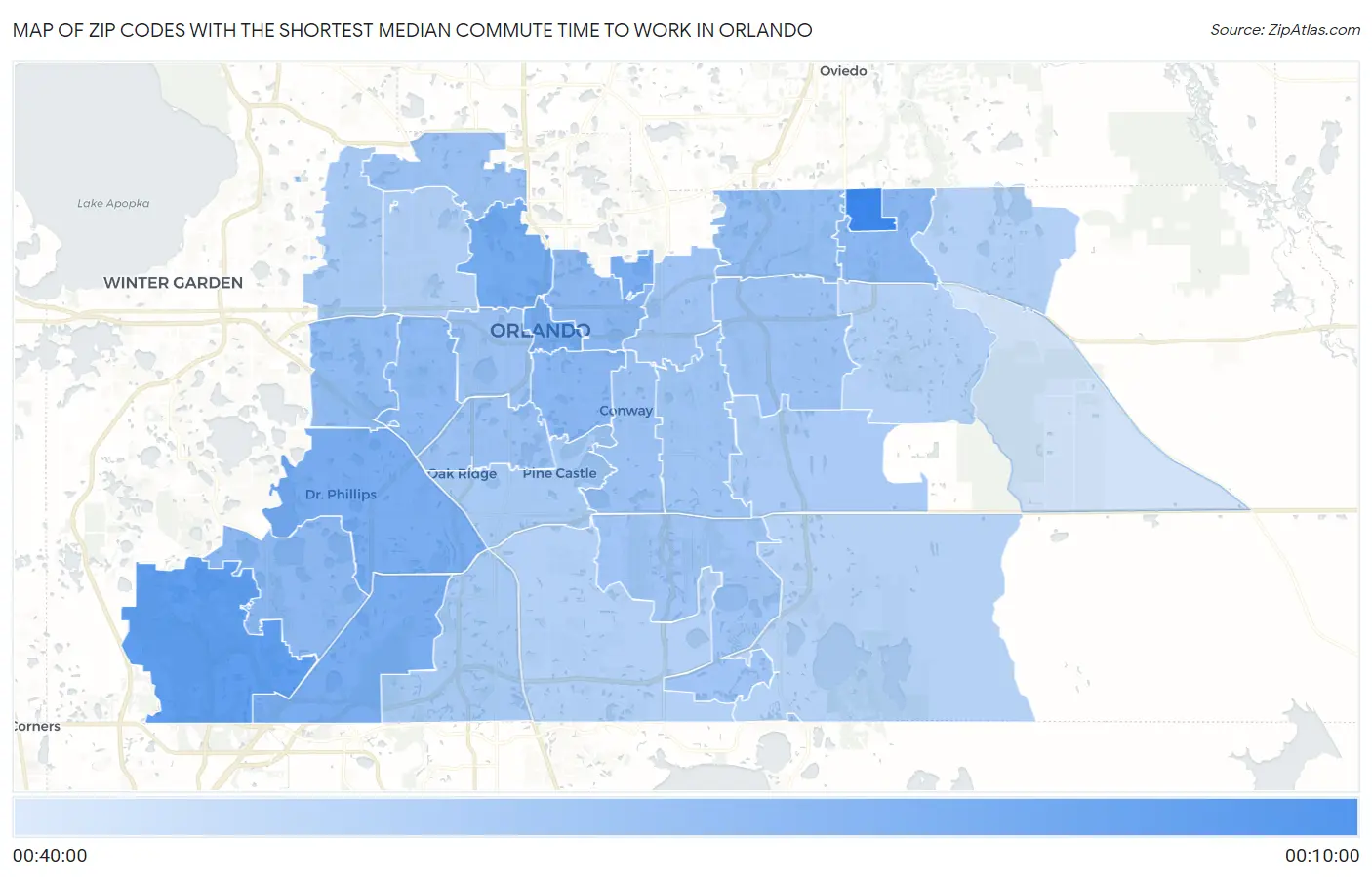 Zip Codes with the Shortest Median Commute Time to Work in Orlando Map