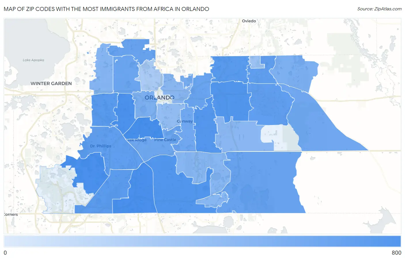 Zip Codes with the Most Immigrants from Africa in Orlando Map