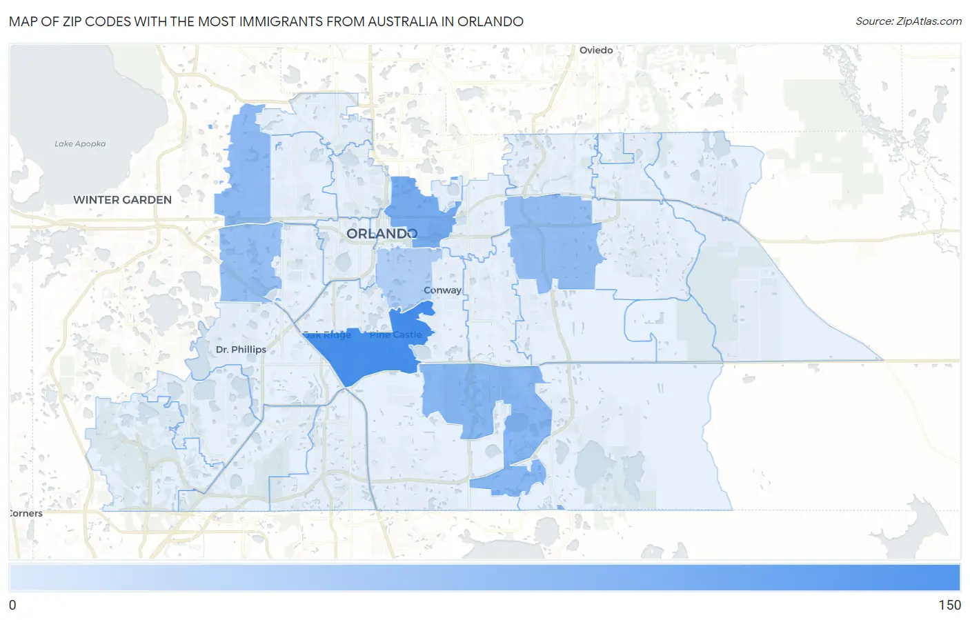 Zip Codes with the Most Immigrants from Australia in Orlando Map