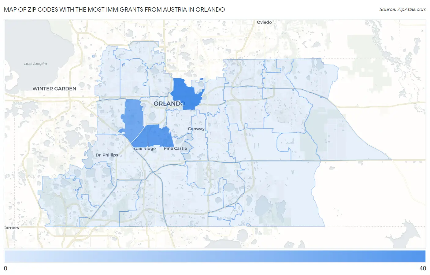 Zip Codes with the Most Immigrants from Austria in Orlando Map