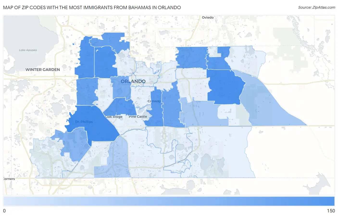 Zip Codes with the Most Immigrants from Bahamas in Orlando Map