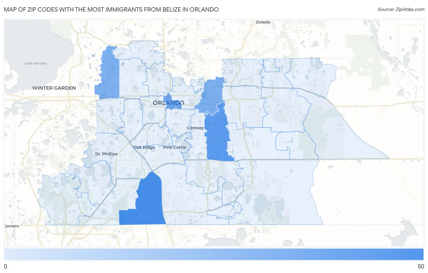 Zip Codes with the Most Immigrants from Belize in Orlando Map
