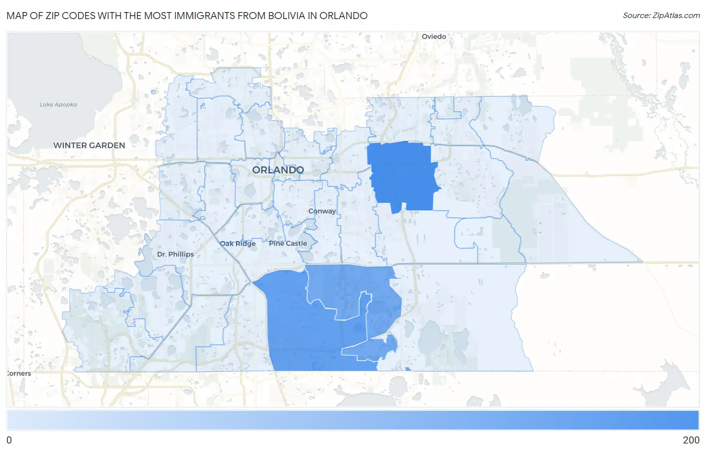 Zip Codes with the Most Immigrants from Bolivia in Orlando Map