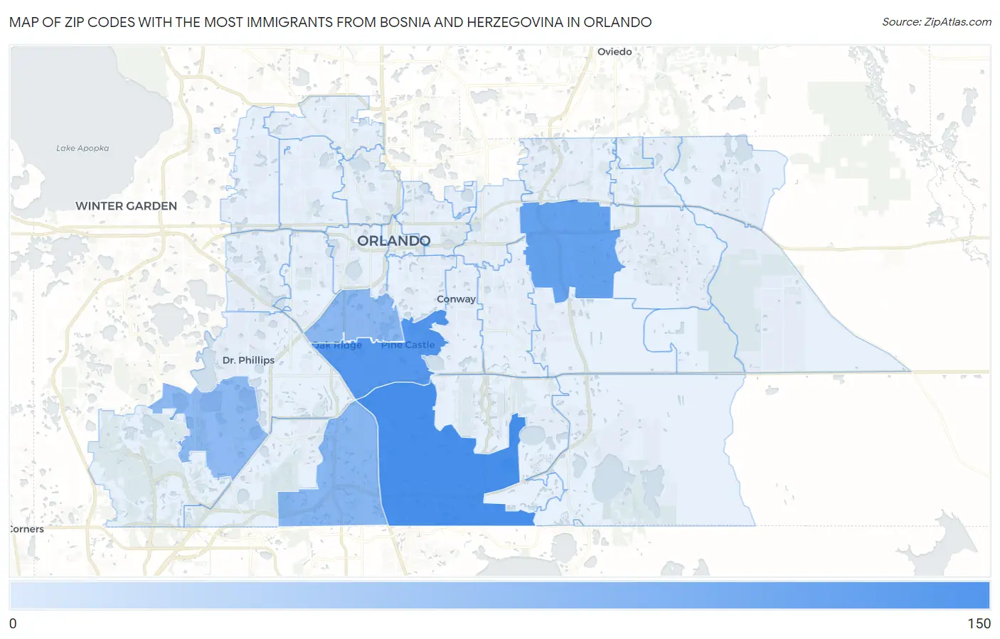 Zip Codes with the Most Immigrants from Bosnia and Herzegovina in Orlando Map
