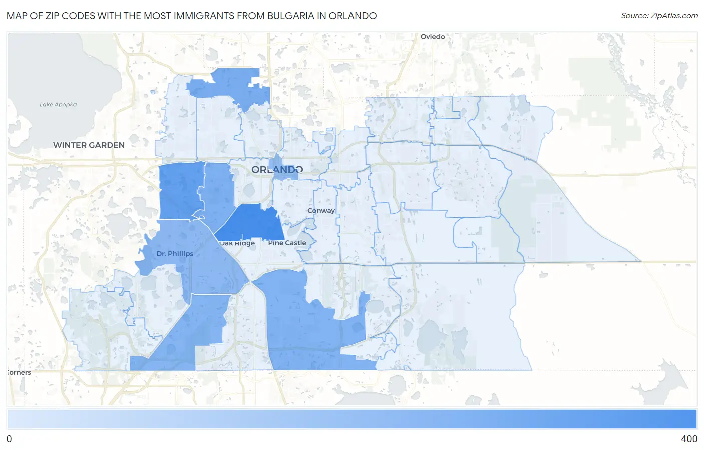 Zip Codes with the Most Immigrants from Bulgaria in Orlando Map